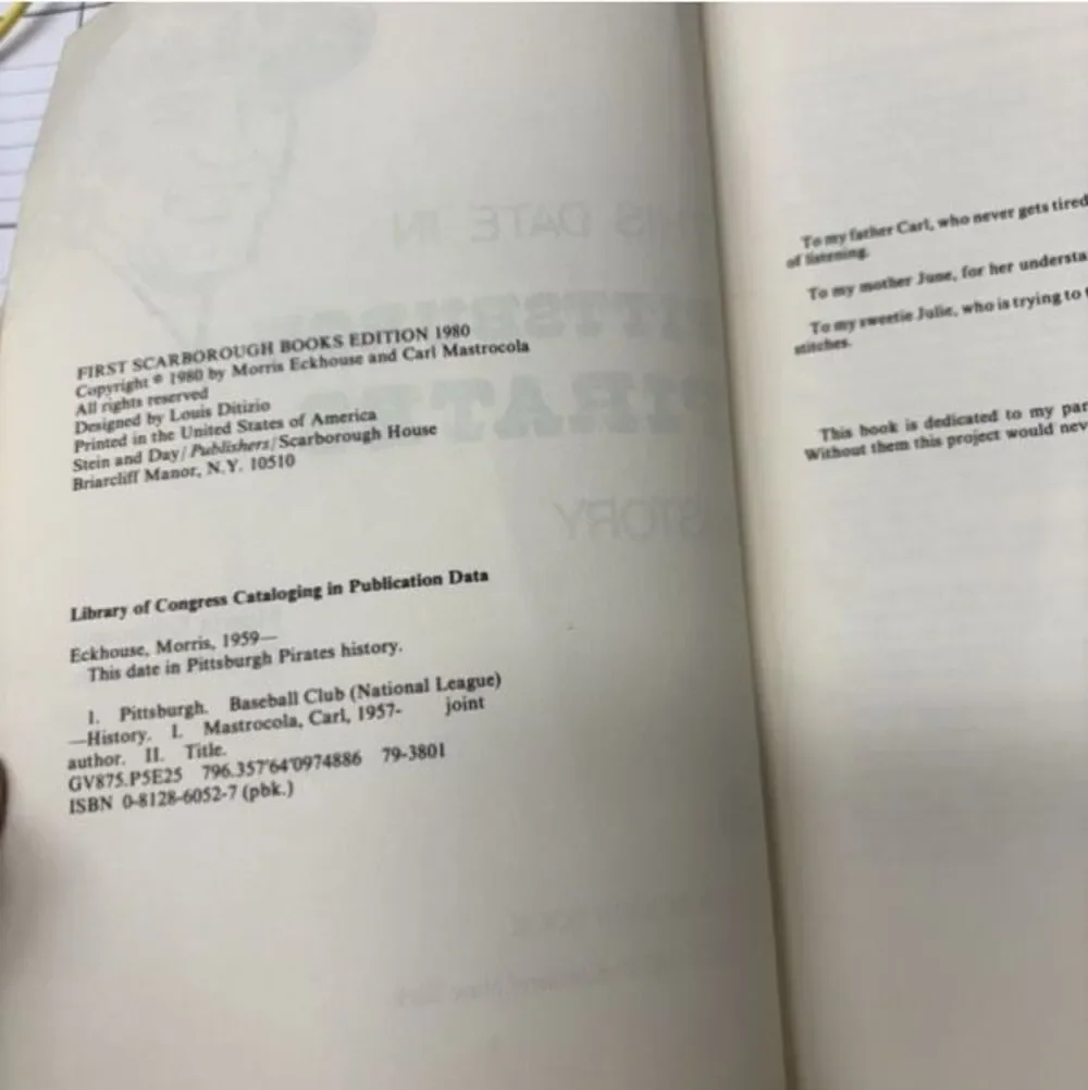 This Date in Pittsburgh Pirates History Book 1980 Morris Eckhouse Mastrocola⁠
